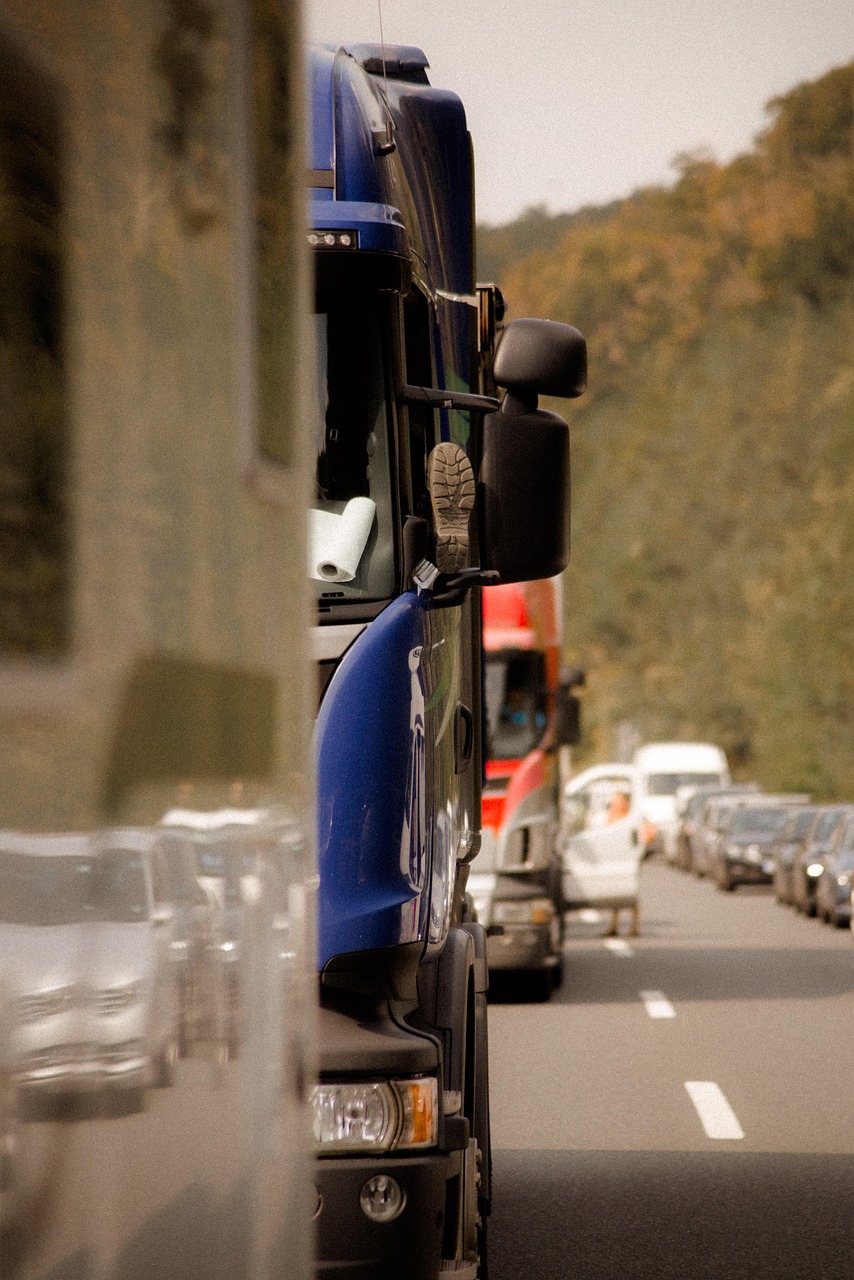 highway, traffic jam, road, trucks
